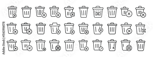 Trash bin, delete, remove – thin line web icon set. Outline icons collection. Simple vector illustration.