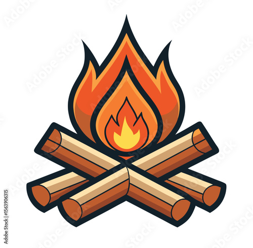 Stylized campfire illustration with flames and embers isolated on white background
