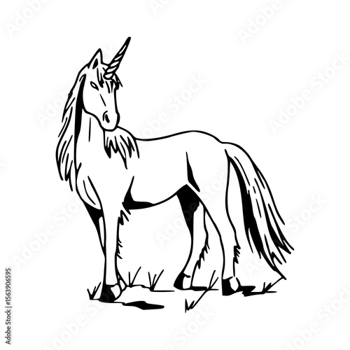 unicorn standing in grass sketch drawing