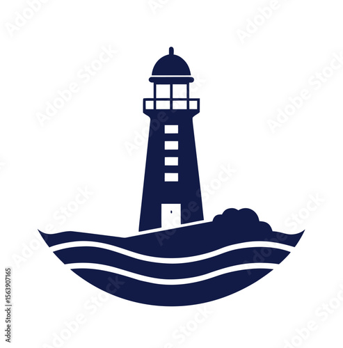 Minimalist lighthouse silhouette icon beacon isolated on white background