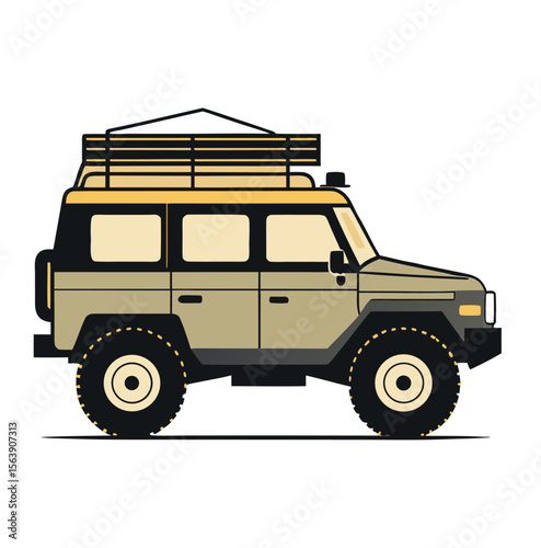 Off road suv silhouette with roof rack for adventure travel isolated on white background