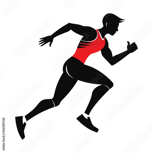 Gender neutral runner silhouette in mid stride isolated on white background