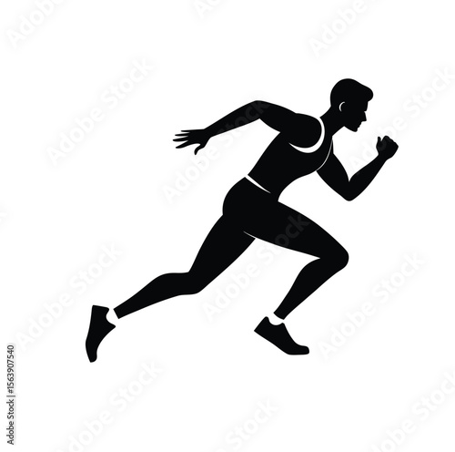 Gender neutral runner silhouette in mid stride isolated on white background