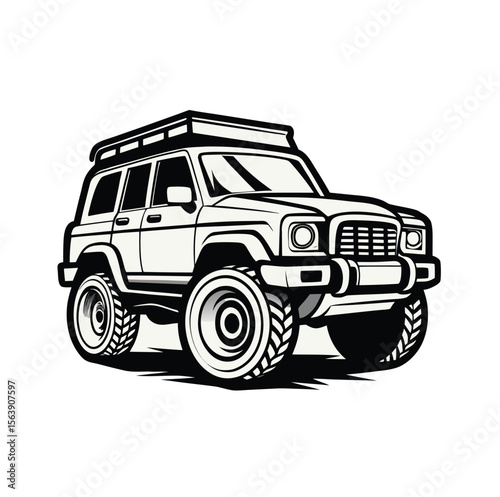 Sticker style vector drawing of an off road suv isolated on white background