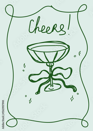 Retro Aesthetic Poster Invitation Design Glass Cheers Doodle Template Vector Design