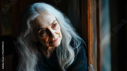 Elderly Woman Contemplating Life by Window