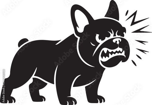 angry bulldog silhouette icon, french bulldog cartoon illustration on white background.