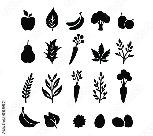 Healthy Food Silhouettes Bundle – Black Vector Icons