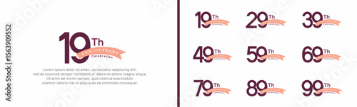 set of anniversary logo style pink ribbon. vector design purple color for celebration