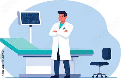 Confident Doctor in Medical Office Vector Illustration