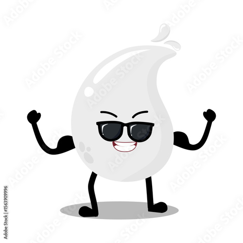 Cute Hand Drawn Strong White Blood Drop with Muscular Arm
