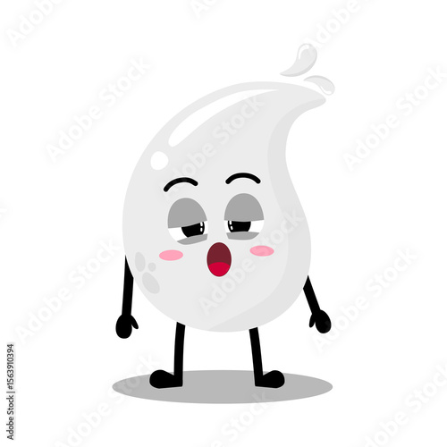Cute Hand Drawn Sleepy White Blood Drop with Heavy Eyes