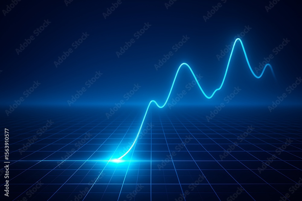 Fototapeta premium Glowing blue line graph ascending on a dark grid background