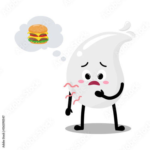 Cute Hand Drawn Hungry White Blood Drop Want a Burger