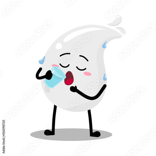 Cute Hand Drawn Thirsty White Blood Drop drinking water