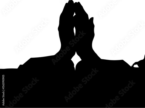 silhouette of a woman  in praying position of hands