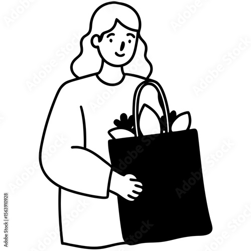 Woman holding reusable shopping bag with vegetables