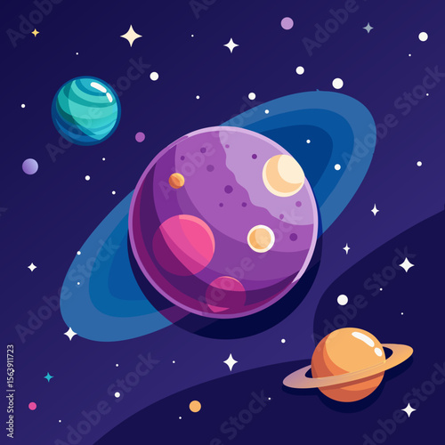 "Colorful Fantasy Planets in Outer Space Illustration"