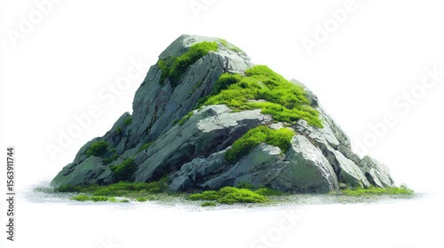 Craggy mountain peak covered in lush green grass and vegetation