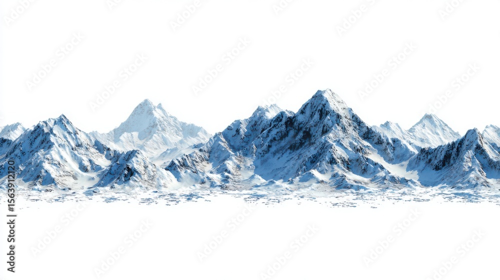 Fototapeta premium Majestic snow covered mountain range under a bright white sky