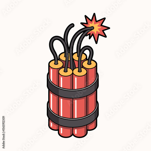 Cartoon Dynamite Bundle Icon  Explosive Bomb Illustration with Lit Fuse