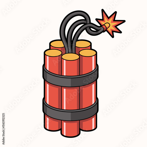 Cartoon Dynamite Bundle Icon  Explosive Bomb Illustration with Lit Fuse