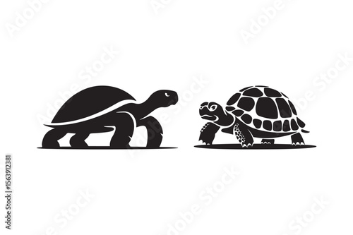 Stylized black tortoises facing each other on white background