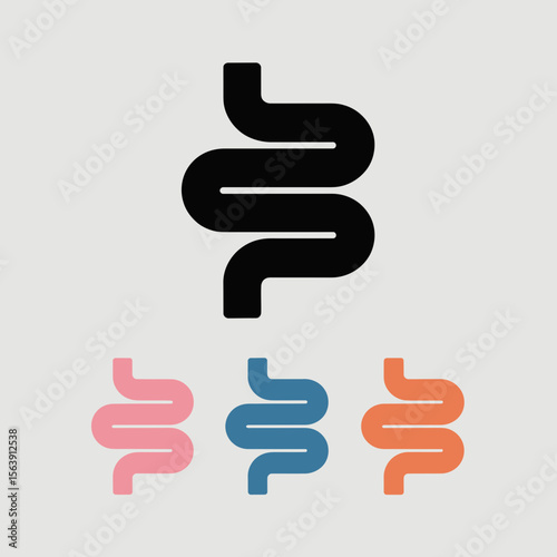 Minimalist Intestine Icon Set Digestive System Symbol in Multiple Colors