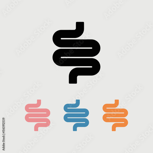 Minimalist Intestine Icon Set Digestive System Symbol in Multiple Colors