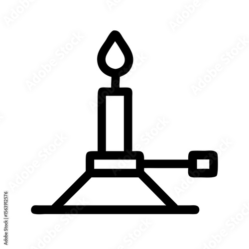 Bunsen burner illustration. Laboratory equipment icon with flame for chemistry experiments.  Science equipment image for educational materials, scientific publications, and laboratory websites.