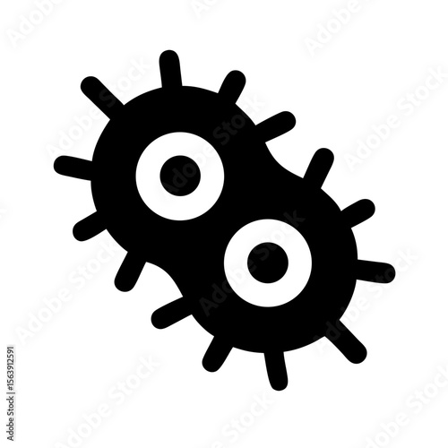Microscopic bacteria illustration. Detailed image shows two linked cells with multiple short projections. This scientific illustration is perfect for educational materials, microbiology publications.