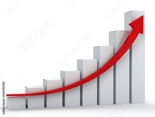 Upward Trajectory A Bar Graph with a Red Arrow Ascending Represents Growth and Success on a White Background Symbolizing Positive Trends and Financial Improvement