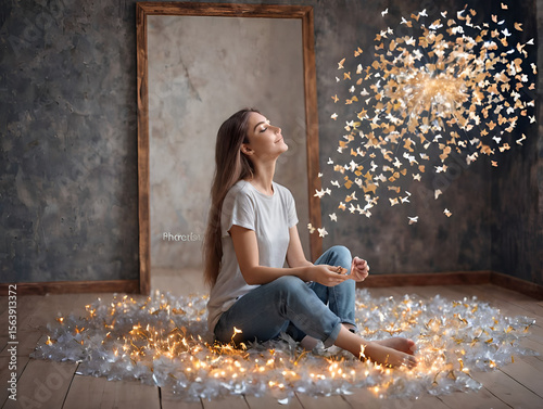 Professional photo of a person full of desires and hopes, already living in the future. Artistic lifestyle photoshoot.