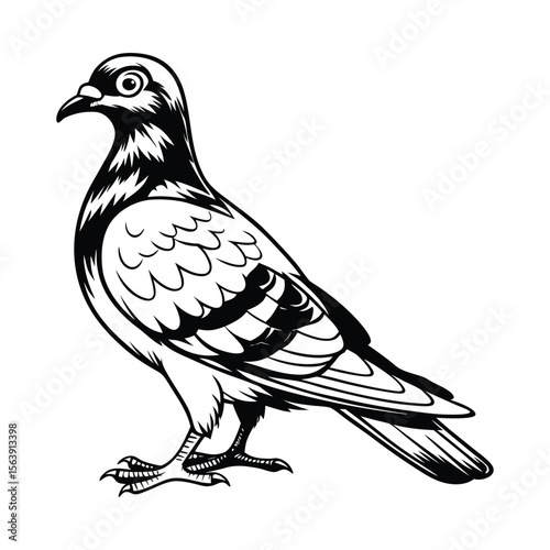 pigeon black and white vector art isolated on white background