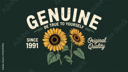 Rustic Vintage Sunflower Design Genuine Floral Illustration