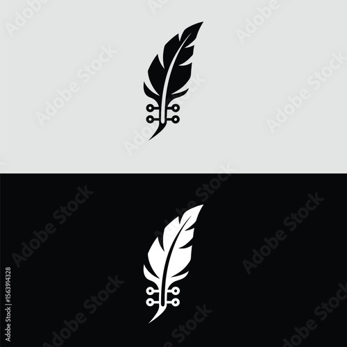 A stylized black feather merges with a circuit board design, symbolizing the fusion of nature and technology on a light gray and black background