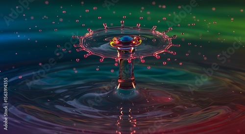 Vibrant Water Drop Collision A Symphony of Color and Form photo