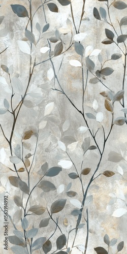 Elegant Neutral Tones Botanical Wall Art Print Featuring Delicate Branches and Leaves Design