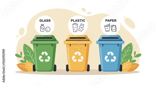 Green recycle trash can vector illustration