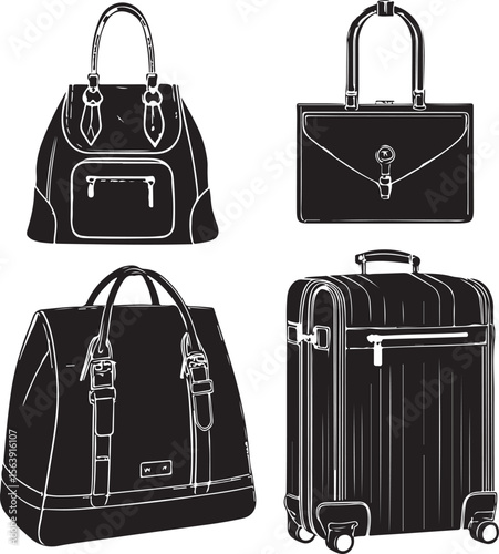 Vector illustration of various travel bags and suitcases for business trips and vacations