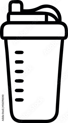Simple Line Art Illustration of a Fitness Shaker Bottle with Measurement Markings for Protein Shakes or Supplements.