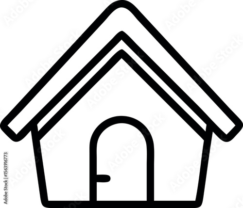 Simple Black Line Art Dog House Icon: Home, Shelter, Pet, Minimalist, Vector Graphic Illustration