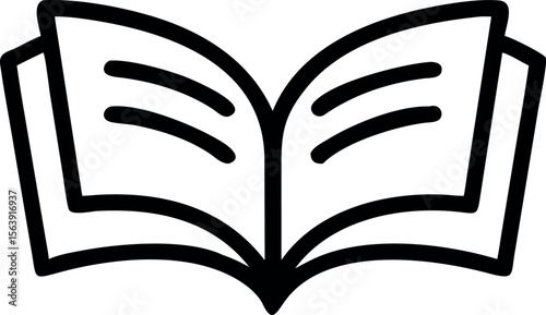 Bold Black Open Book Icon: Simple, Modern, Education, Knowledge, Reading, Learning, Literature,  Website, App, Design Element.