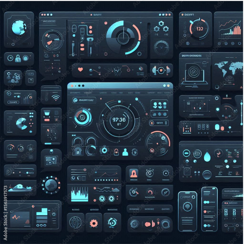 Fototapeta premium Dark Mode UX Panel – Admin Dashboard Vector