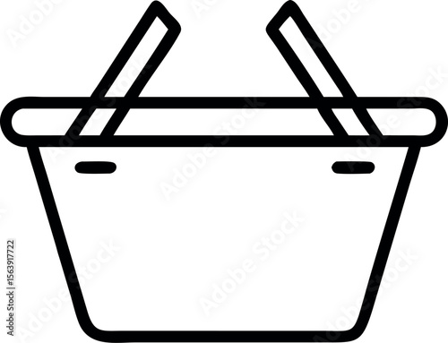 Simple Line Art Shopping Basket Icon:  E-commerce, Retail, Online Shopping, Minimalist, Modern Design, Vector Graphic, Clean Style, Empty Container, Purchase, Add to Cart.