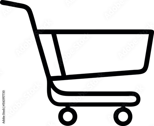 Bold Black Outline Shopping Cart Icon: Minimalist Ecommerce Symbol, Simple Design, Digital Marketing Graphic
