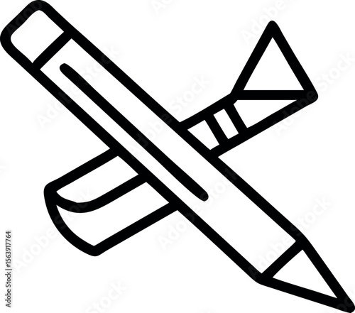 Bold Black Line Art: Crossed Pencil and Paintbrush, Creative Design Element, Modern Minimalist Style, Artistic Tools Icon, Graphic Design Resource.