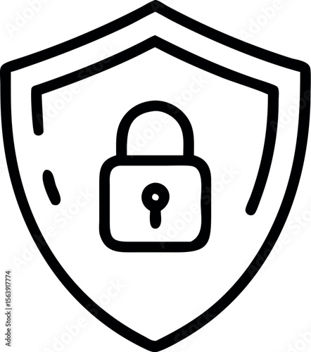 Bold Black Outline Icon: Secure Shield with Padlock, Representing Digital Data Protection and Privacy, Symbolizing Safety and Security in a Modern, Minimalist Style.