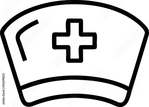 Bold Line Art Icon: Nurse Cap with Cross, Medical Healthcare Symbol, Simple Minimalist Design, Professional, Clean, Vector Illustration, Website Graphic, App Icon.