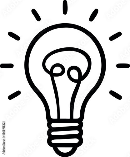Hand-drawn lightbulb illustration; bright, bold, black lines;  creative idea concept;  simple, minimalist style;  positive, energetic mood;  perfect for websites, blogs, and presentations.